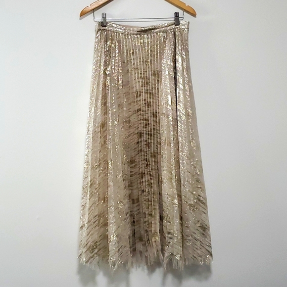 Anthropoligie Moulinette Soeurs Pleaded Gold Skirt - Picture 5 of 9